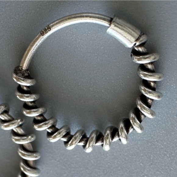 Sterling Silver Twist Bali Hoop Earrings 12mm - Picture 5 of 8